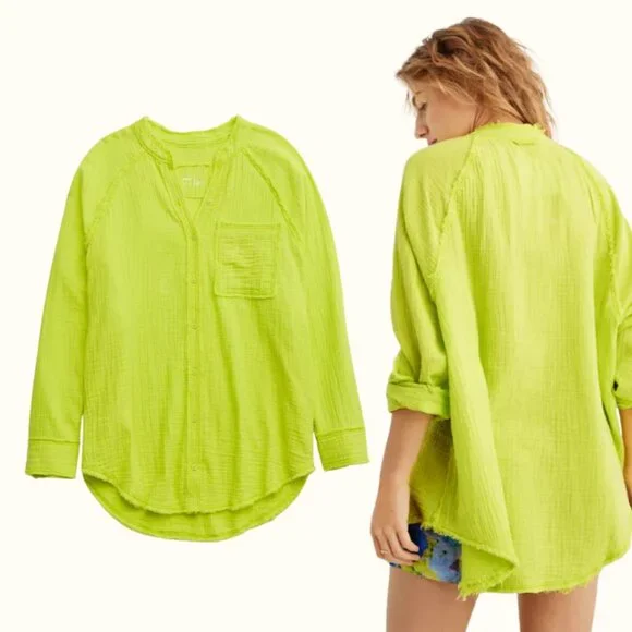 Aerie Pool to Party Cover Up Shirt Lime Slush - Picture 2 of 4